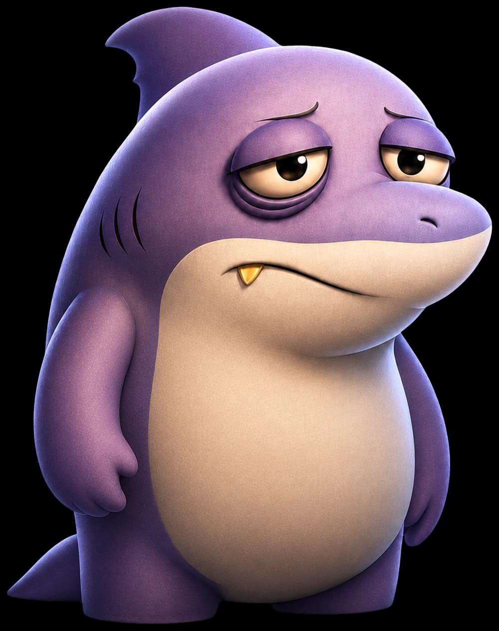 CHUM — a tired shark mascot, the face of the market survival ecosystem.
